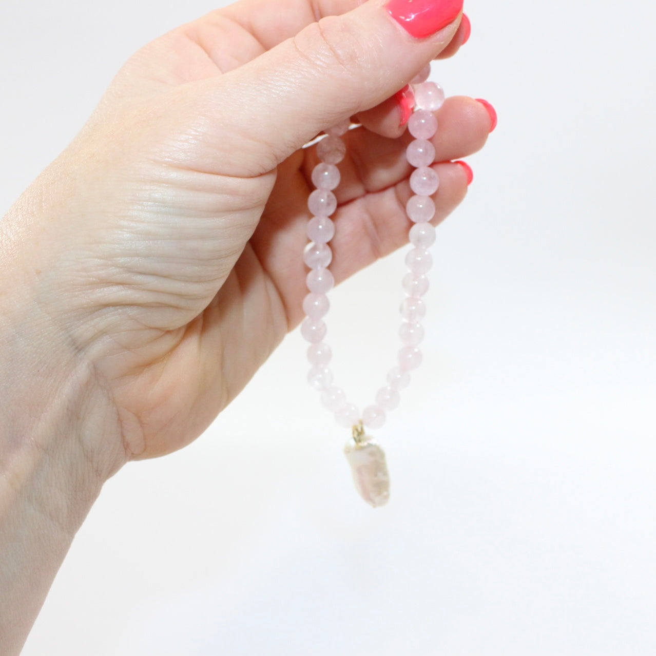 Rose Quartz & Fresh water pearl Crystal Bracelet | ASH & STONE for crystal jewellery, Free express shipping