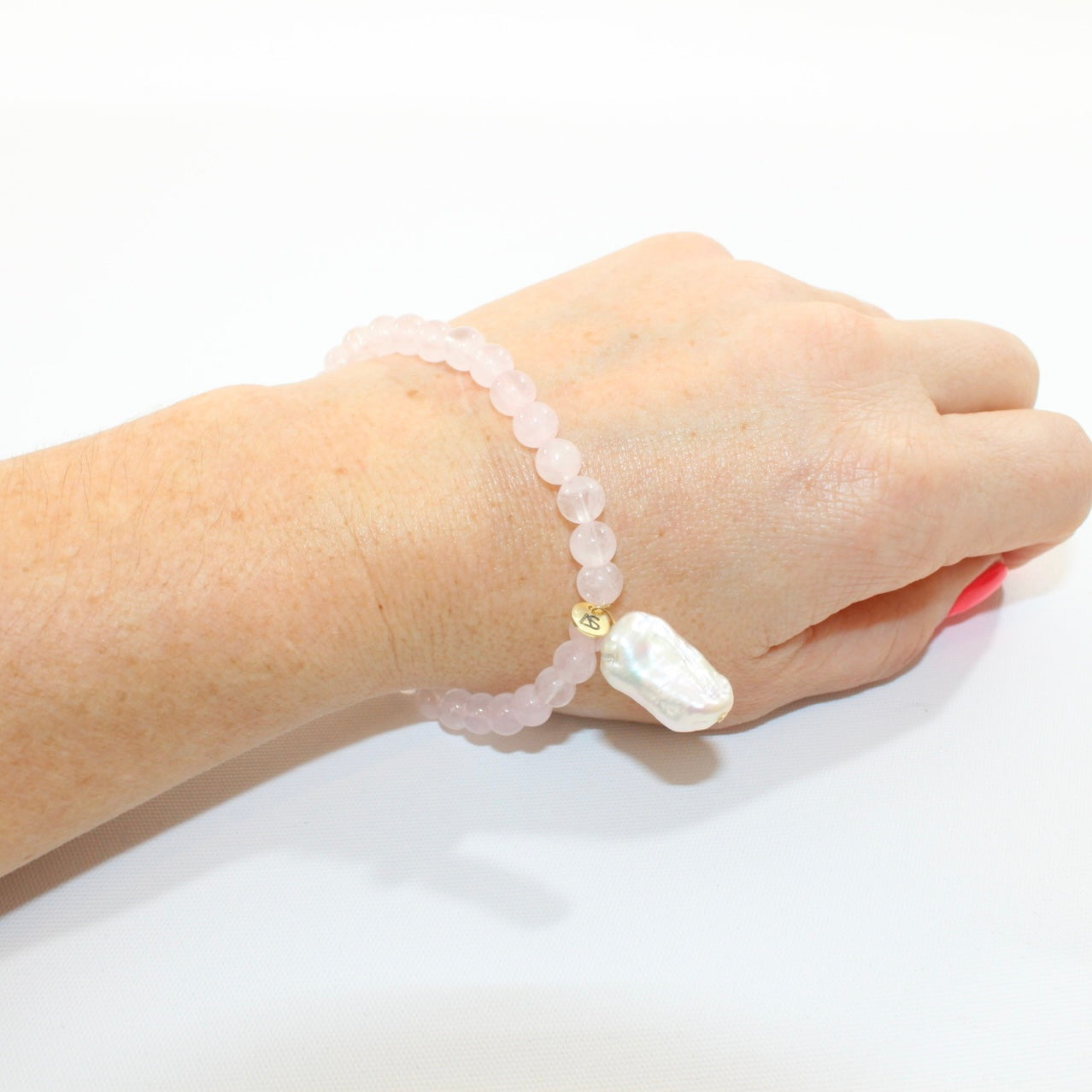 Rose Quartz & Fresh water pearl Crystal Bracelet | ASH & STONE for crystal jewellery, Free express shipping