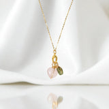 Rose Quartz Heart & Green Peridot Crystal gold Necklace | ASH & STONE Jeweller, Free eXPRESS shipping NZ wide. 