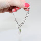 Rose Quartz & Peridot crystal sterling silver charm bracelet. Free express shipping. Shop online from ASH&STONE crystal jewellery shop Auckland NZ. 