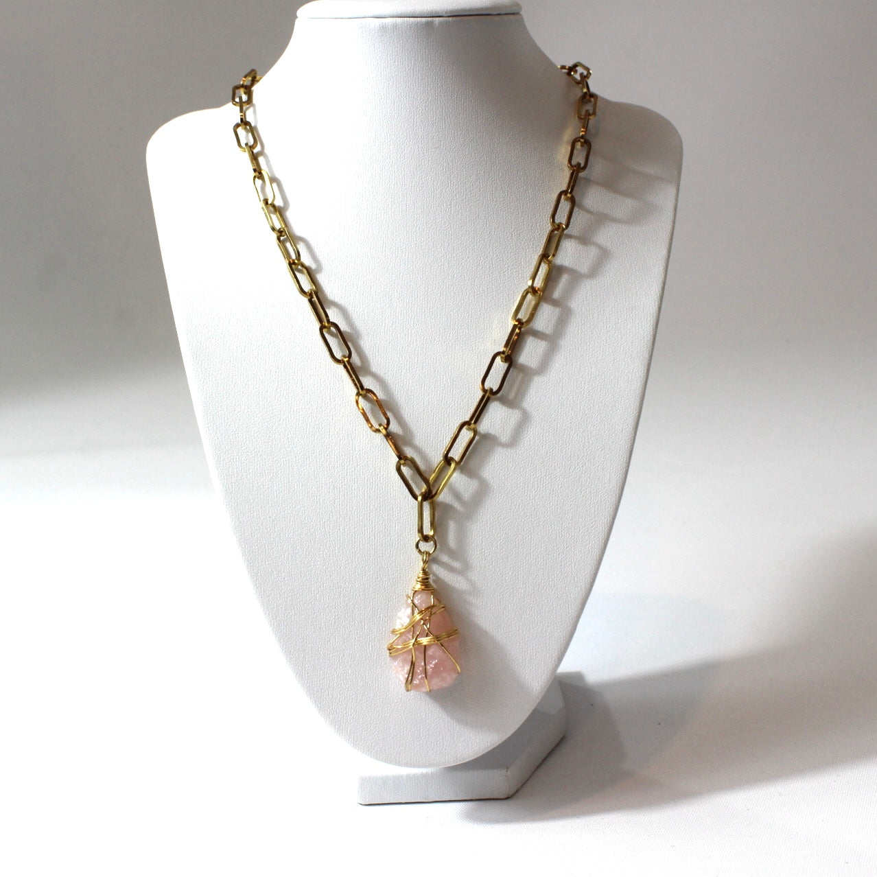Rose quartz raw crystal Gold necklace | ASH & STONE Crystals and jewelley, free express shipping. 