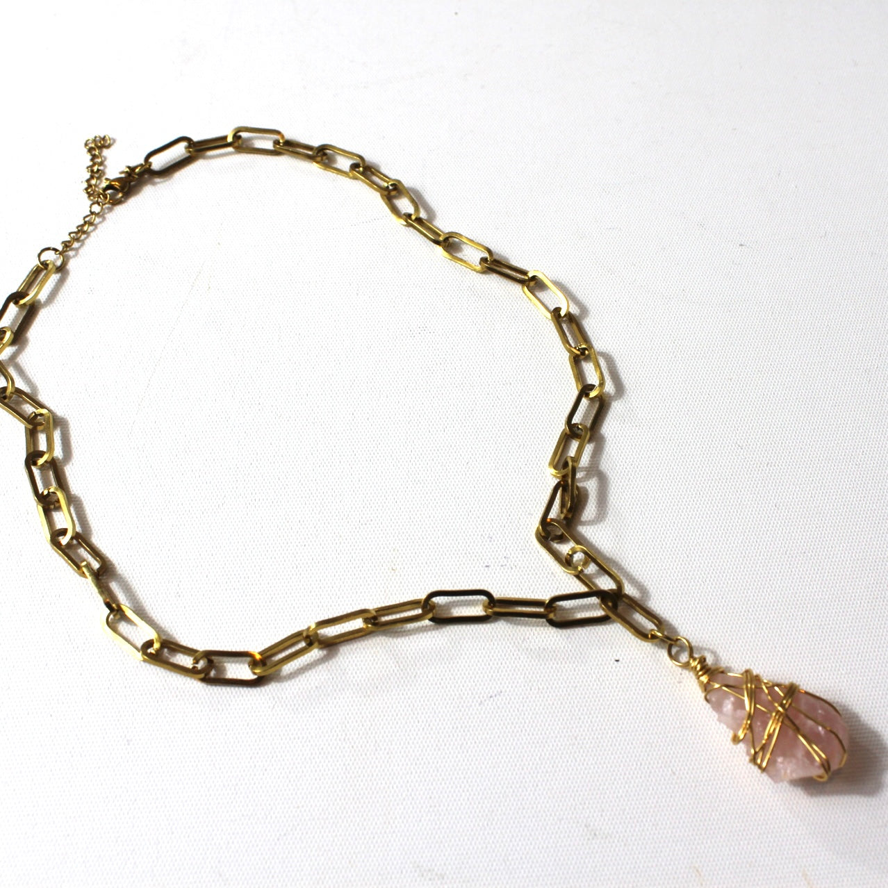 Rose quartz raw crystal Gold necklace | ASH & STONE Crystals and jewelley, free express shipping. 