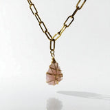 Rose quartz raw crystal Gold necklace | ASH & STONE Crystals and jewelley, free express shipping. 