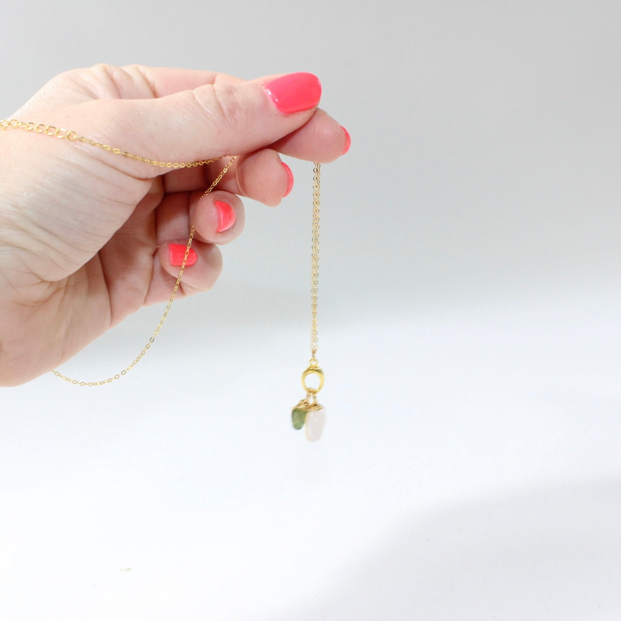 Rose Quartz Heart & Green Peridot Crystal gold Necklace | ASH & STONE Jeweller, Free eXPRESS shipping NZ wide. 