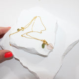 Rose Quartz Heart & Green Peridot Crystal gold Necklace | ASH & STONE Jeweller, Free eXPRESS shipping NZ wide. 