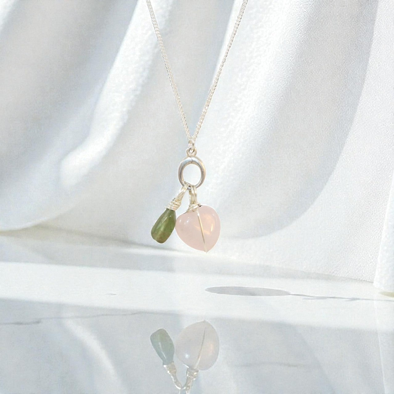 Rose Quartz Heart & Peridot Necklace | ASH & STONE Crystal jewellery. Free express shipping NZ