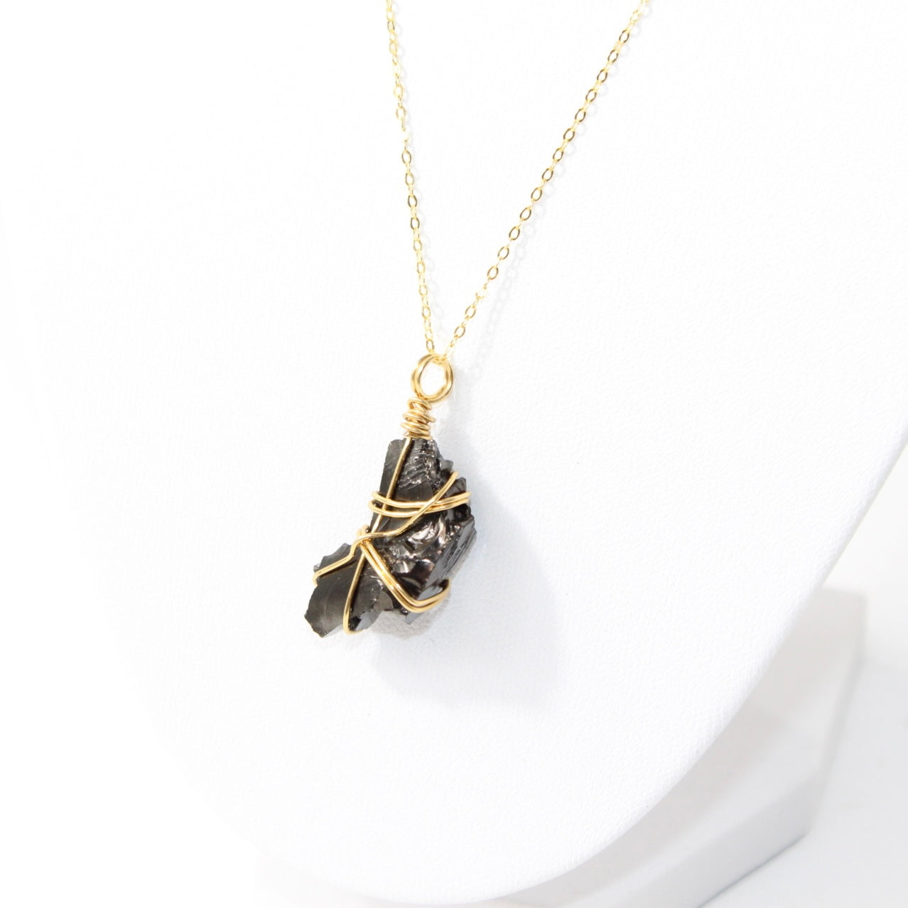Bespoke NZ made Shungite Gold plated necklace from ASH & STONE, AUCKLAND, NZ