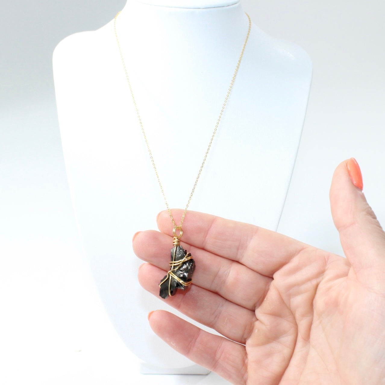 Bespoke NZ made Shungite Gold plated necklace from ASH & STONE, AUCKLAND, NZ