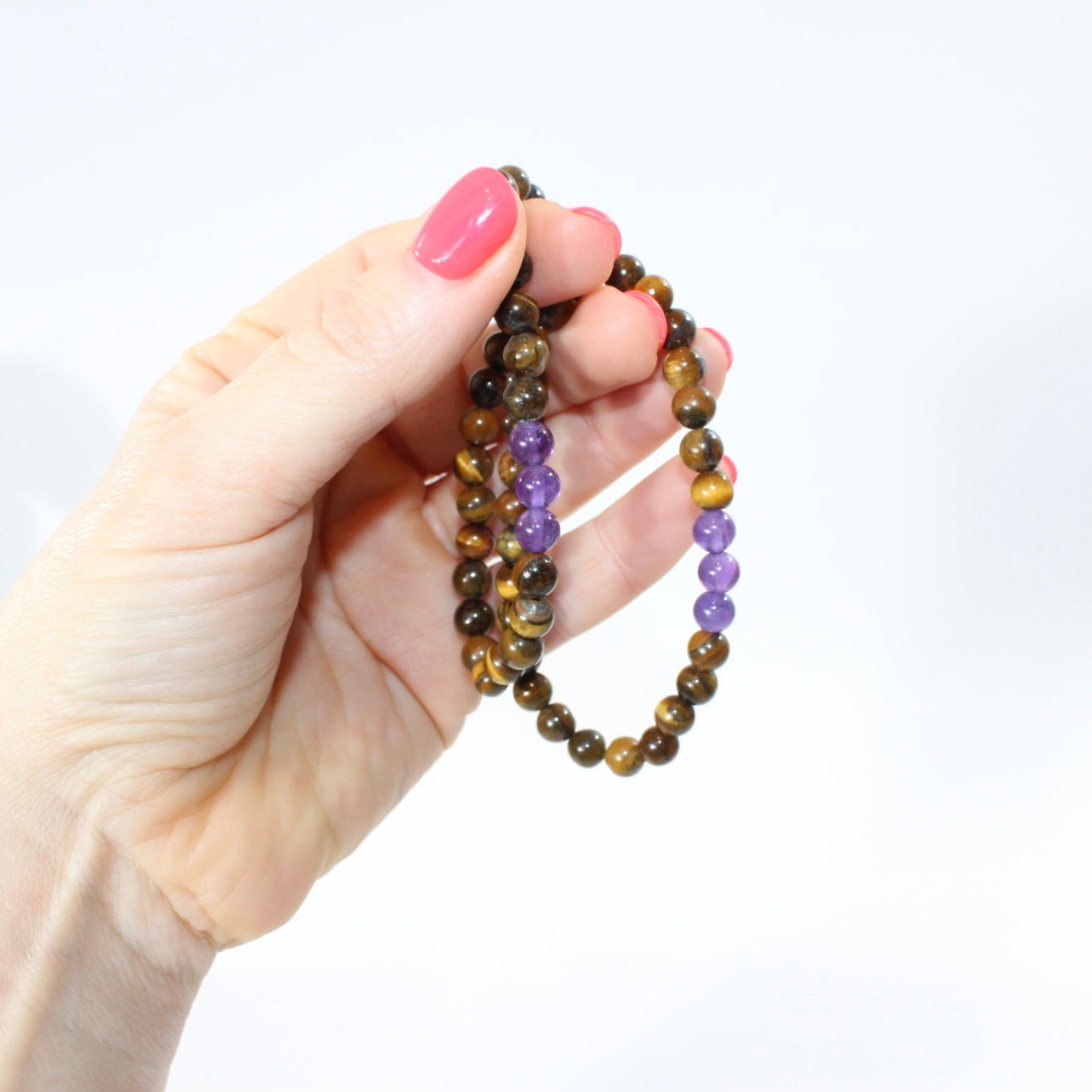 NZ-Made -Tigers Eye & Amethyst Crystal Bead Bracelet. Free express shipping. Buy crystal jewellery online from ASH&STONE crystal jewellery shop Auckland NZ. AfterPay available.