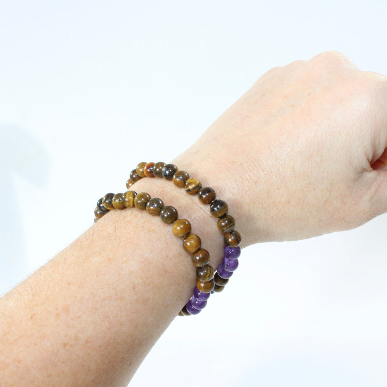 NZ-Made -Tigers Eye & Amethyst Crystal Bead Bracelet. Free express shipping. Buy crystal jewellery online from ASH&STONE crystal jewellery shop Auckland NZ. AfterPay available.