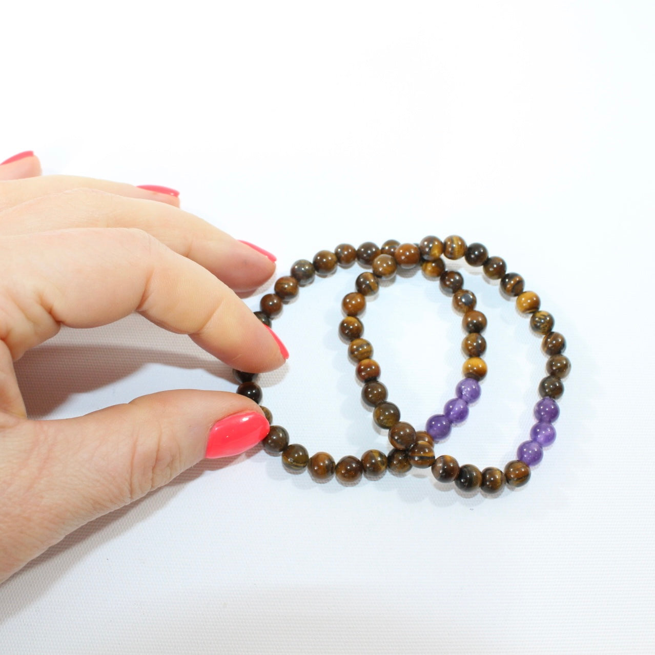 NZ-Made -Tigers Eye & Amethyst Crystal Bead Bracelet. Free express shipping. Buy crystal jewellery online from ASH&STONE crystal jewellery shop Auckland NZ. AfterPay available.