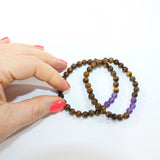 NZ-Made -Tigers Eye & Amethyst Crystal Bead Bracelet. Free express shipping. Buy crystal jewellery online from ASH&STONE crystal jewellery shop Auckland NZ. AfterPay available.