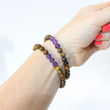 NZ-Made -Tigers Eye & Amethyst Crystal Bead Bracelet. Free express shipping. Buy crystal jewellery online from ASH&STONE crystal jewellery shop Auckland NZ. AfterPay available.