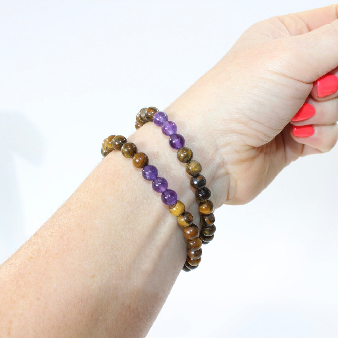 NZ-Made -Tigers Eye & Amethyst Crystal Bead Bracelet. Free express shipping. Buy crystal jewellery online from ASH&STONE crystal jewellery shop Auckland NZ. AfterPay available.