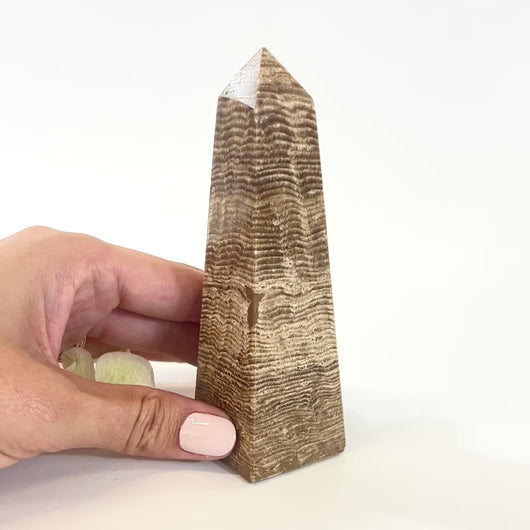 Chocolate calcite crystal polished tower | ASH&STONE Crystals Shop Auckland NZ