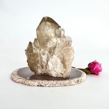 Load image into Gallery viewer, Crystal Packs NZ: Kundalini natural citrine crystal cluster on agate crystal display slice
