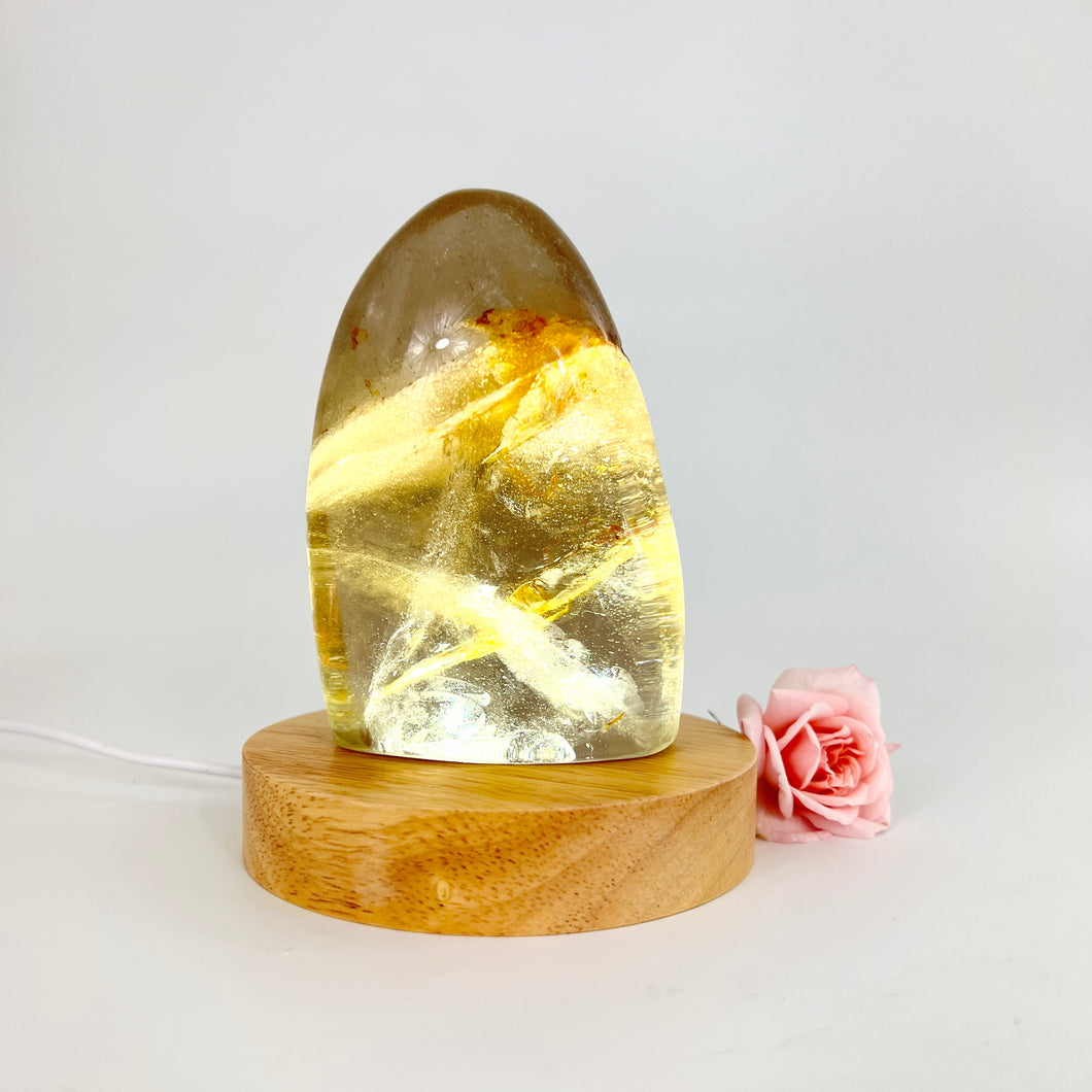 Crystal Lamps NZ: Polished smoky quartz crystal freeform on LED lamp base