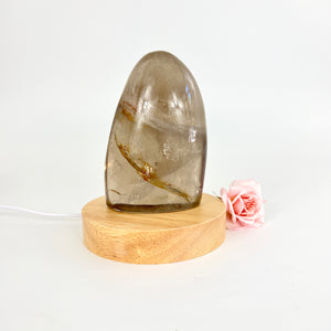 Crystal Lamps NZ: Polished smoky quartz crystal freeform on LED lamp base