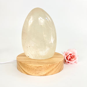 Crystal Lamps NZ: Large clear quartz polished crystal on LED lamp base