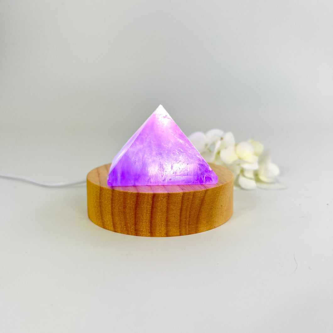 Crystal Lamps NZ: Amethyst crystal lamp on LED wooden base