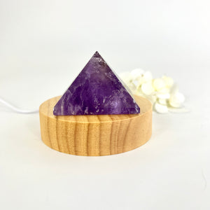 Crystal Lamps NZ: Amethyst crystal lamp on LED wooden base