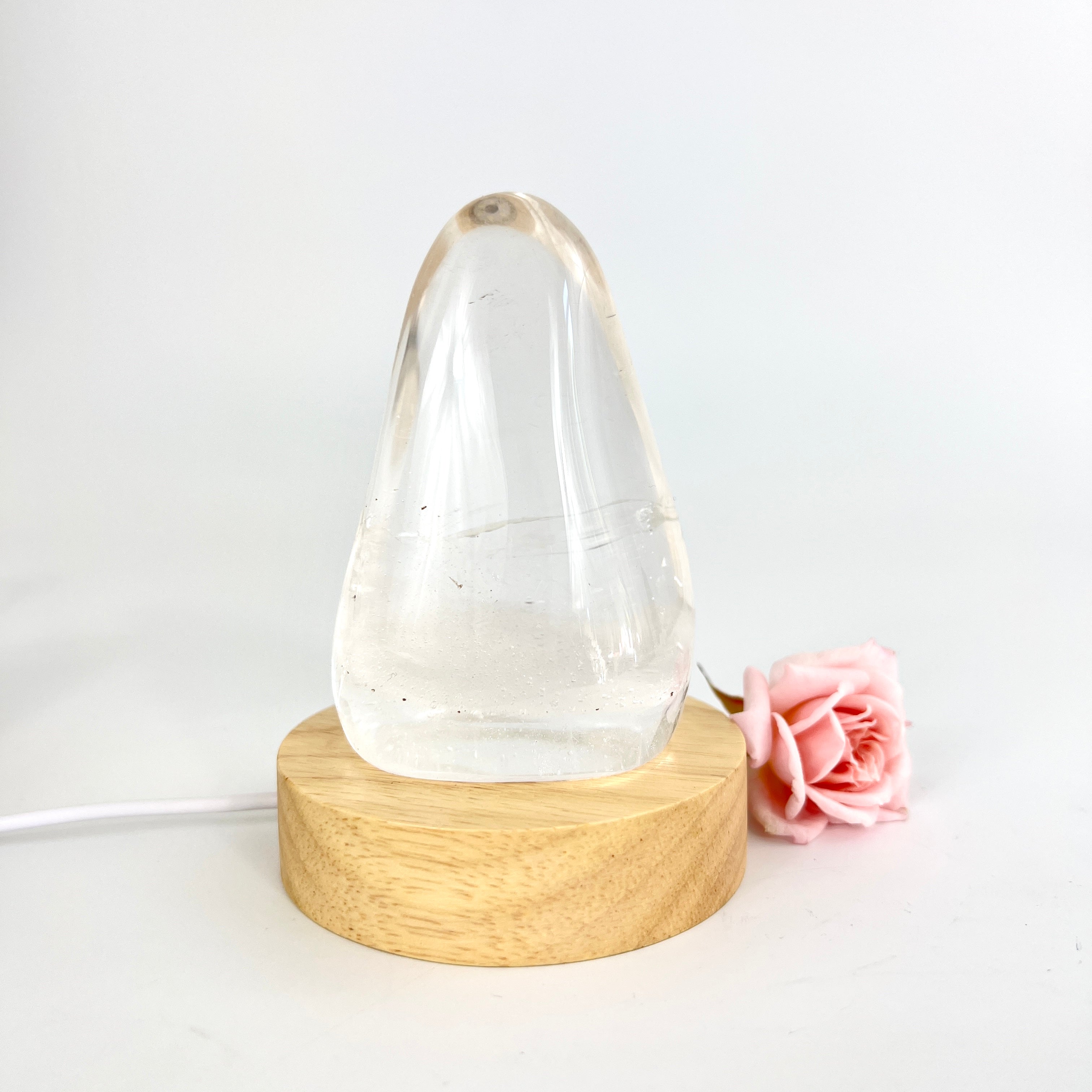 Crystal Lamps NZ: Clear quartz crystal on LED lamp base