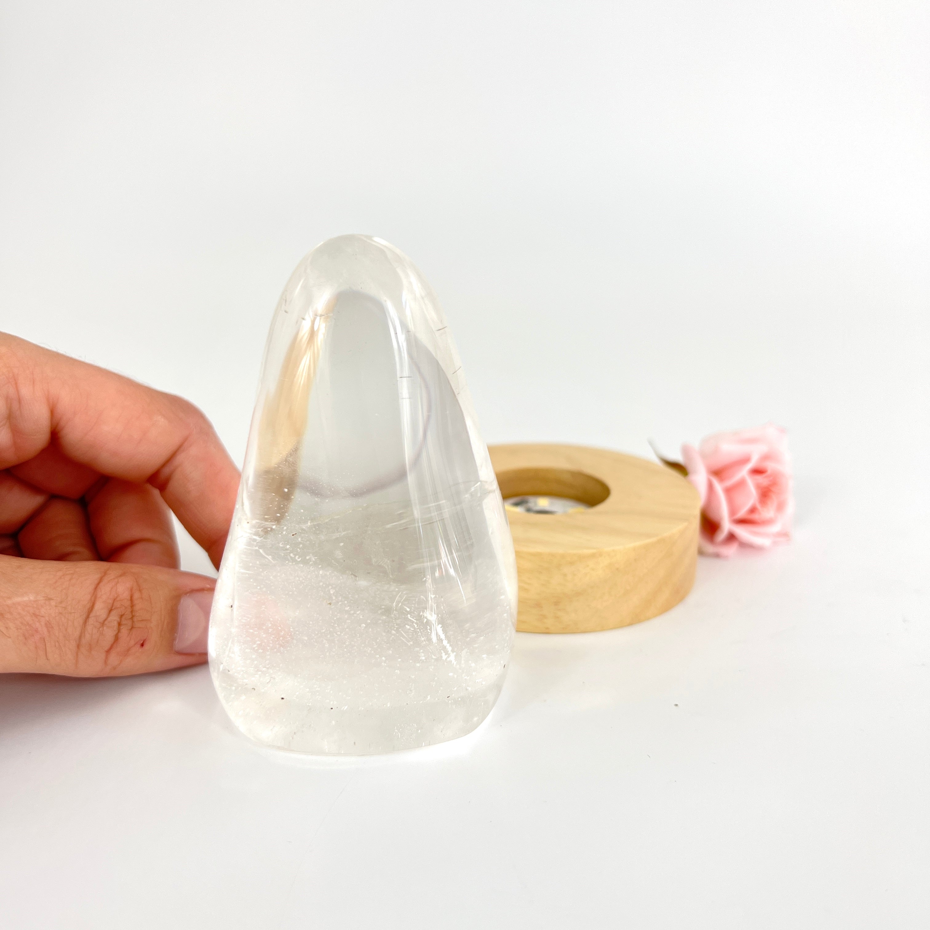 Crystal Lamps NZ: Clear quartz crystal on LED lamp base