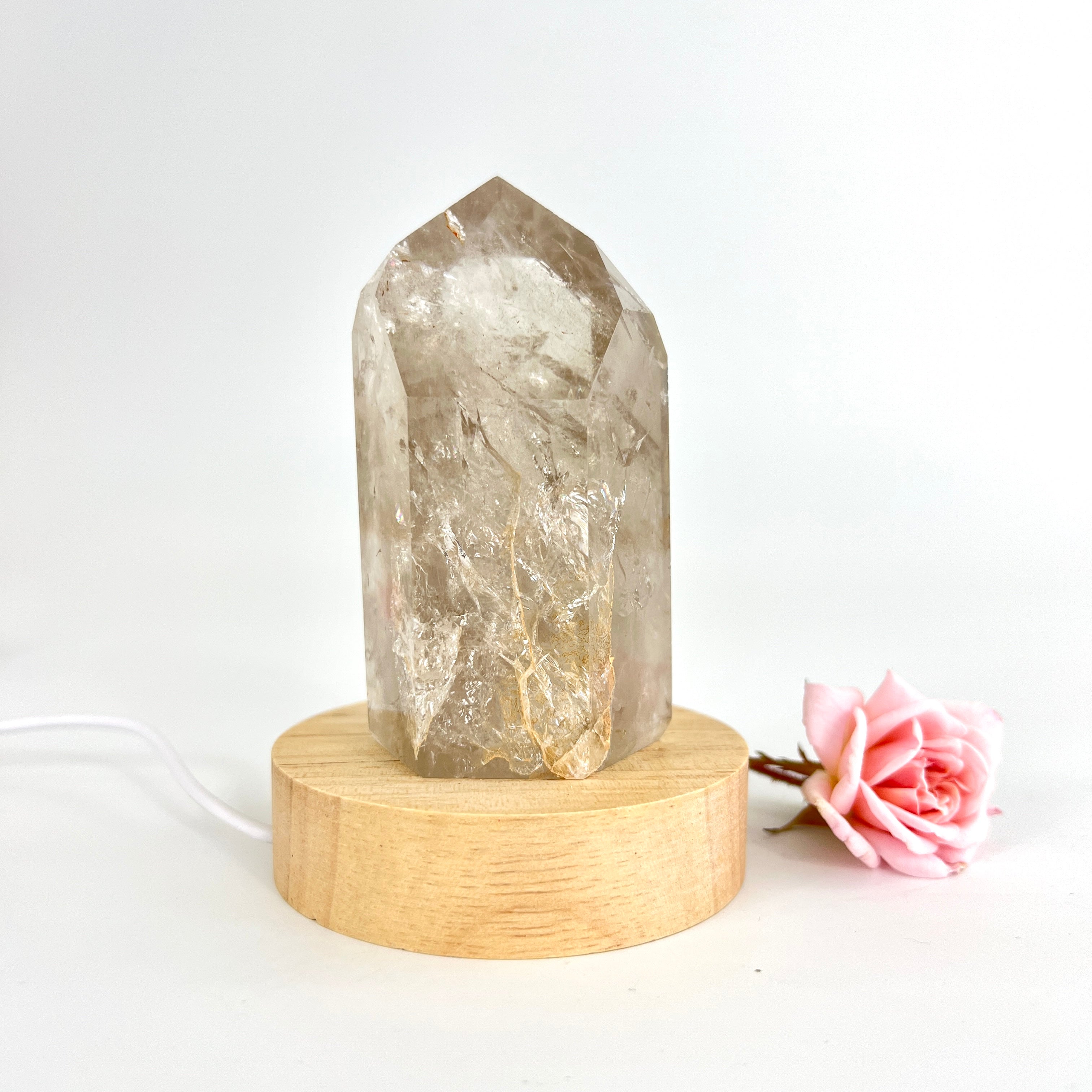 Crystal Lamps NZ: Smoky quartz crystal on LED lamp base