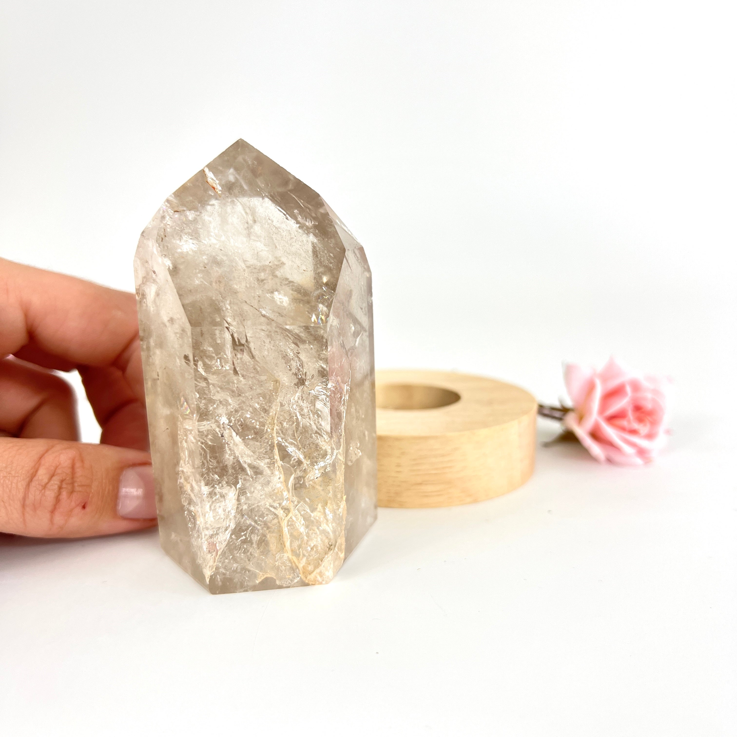 Crystal Lamps NZ: Smoky quartz crystal on LED lamp base