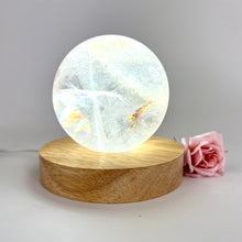 Load image into Gallery viewer, Crystal Lamps NZ: Large clear quartz crystal sphere on LED lamp base
