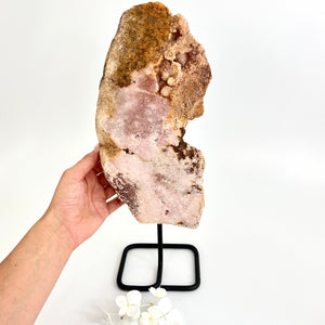 Large Crystals NZ: Large pink amethyst crystal slab on stand 3.1kg