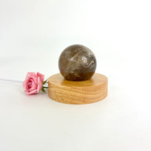 Load image into Gallery viewer, Crystals NZ: Smoky quartz crystal sphere on LED lamp base
