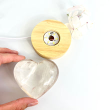 Load image into Gallery viewer, Crystal Lamps NZ: Clear quartz crystal heart on LED lamp base
