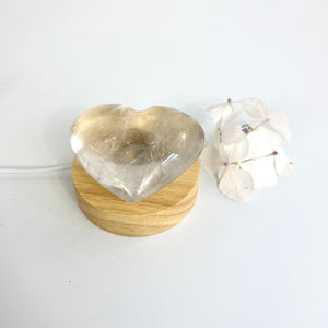 Crystal Lamps NZ: Clear quartz crystal heart on LED lamp base