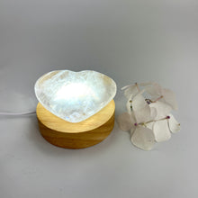 Load image into Gallery viewer, Crystal Lamps NZ: Clear quartz crystal heart on LED lamp base
