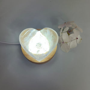 Crystal Lamps NZ: Clear quartz crystal heart on LED lamp base