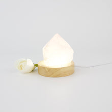 Load image into Gallery viewer, Crystal Lamps NZ: Rose quartz crystal lamp on LED wooden base
