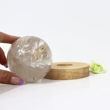 Load image into Gallery viewer, Crystal Lamp NZ: Large clear quartz polished crystal sphere on LED lamp base
