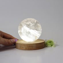 Load image into Gallery viewer, Crystal Lamp NZ: Large clear quartz polished crystal sphere on LED lamp base
