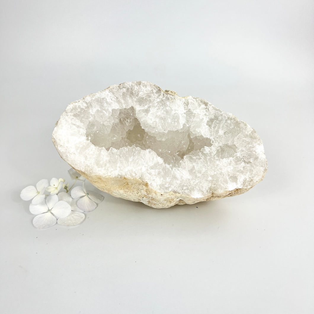 Large Crystals NZ: Large clear quartz crystal geode half 1.68kg