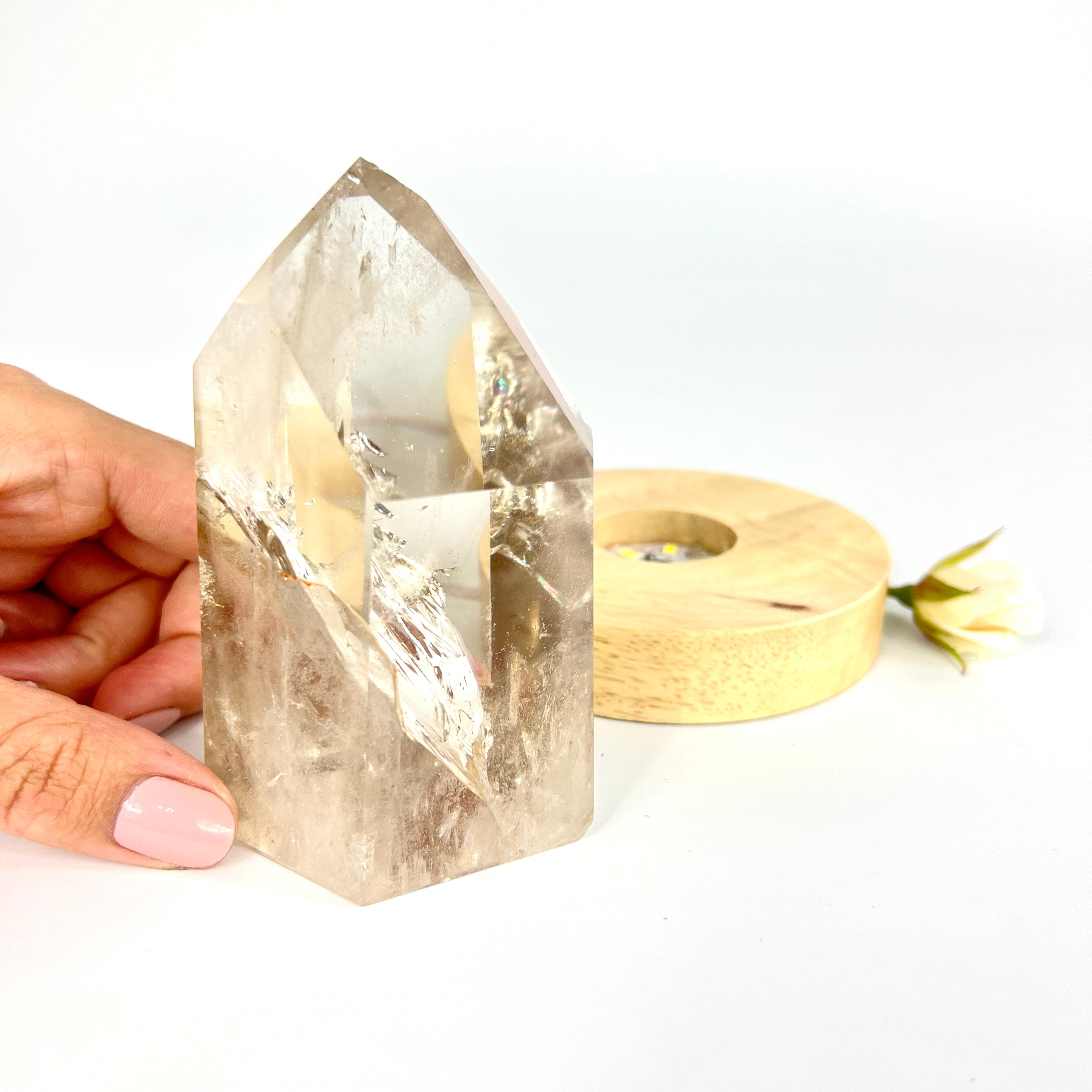 Crystal Lamps NZ: Smoky quartz crystal generator on LED lamp base