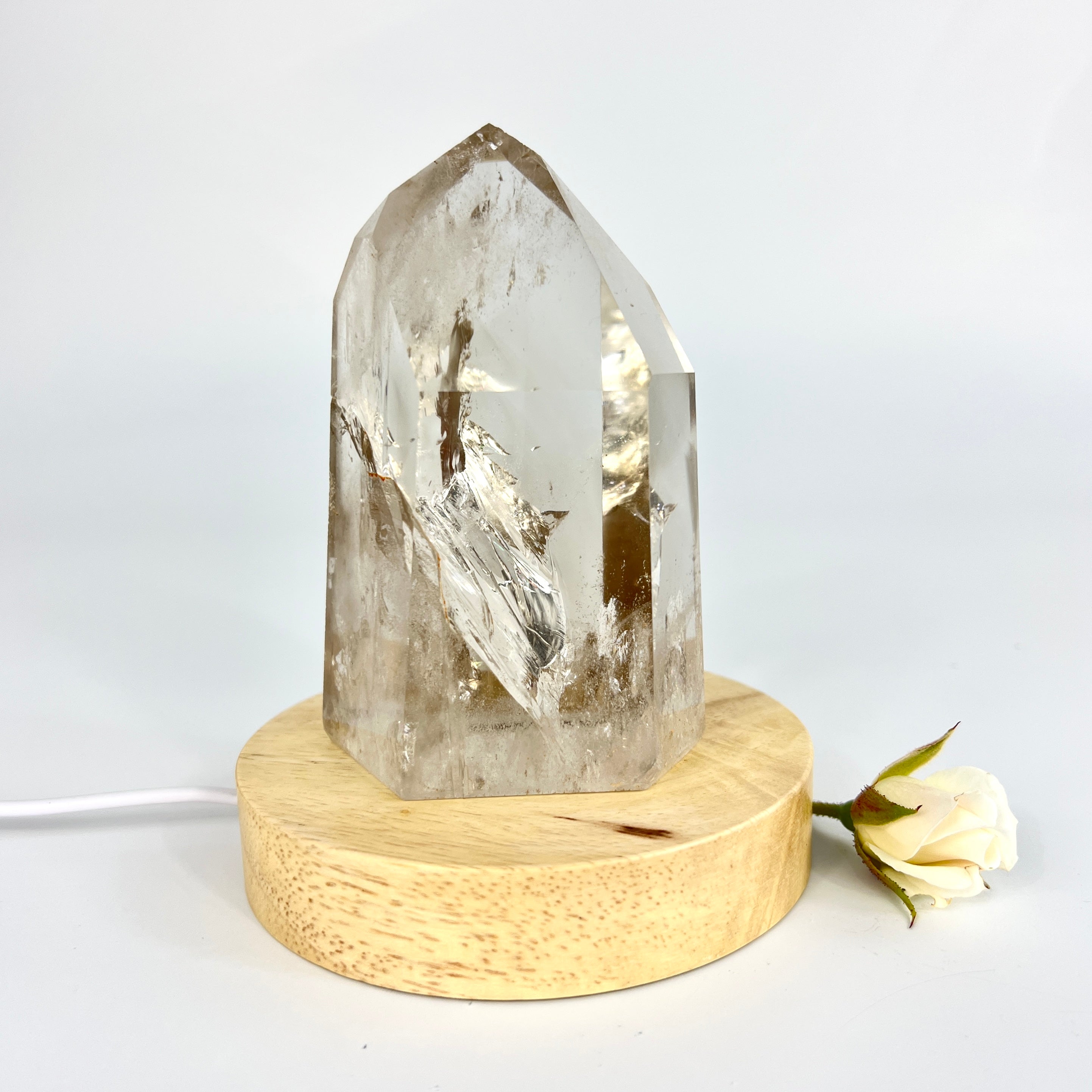 Crystal Lamps NZ: Smoky quartz crystal generator on LED lamp base