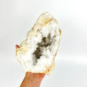 Large Crystals NZ: Large clear quartz crystal geode half 3.892kg