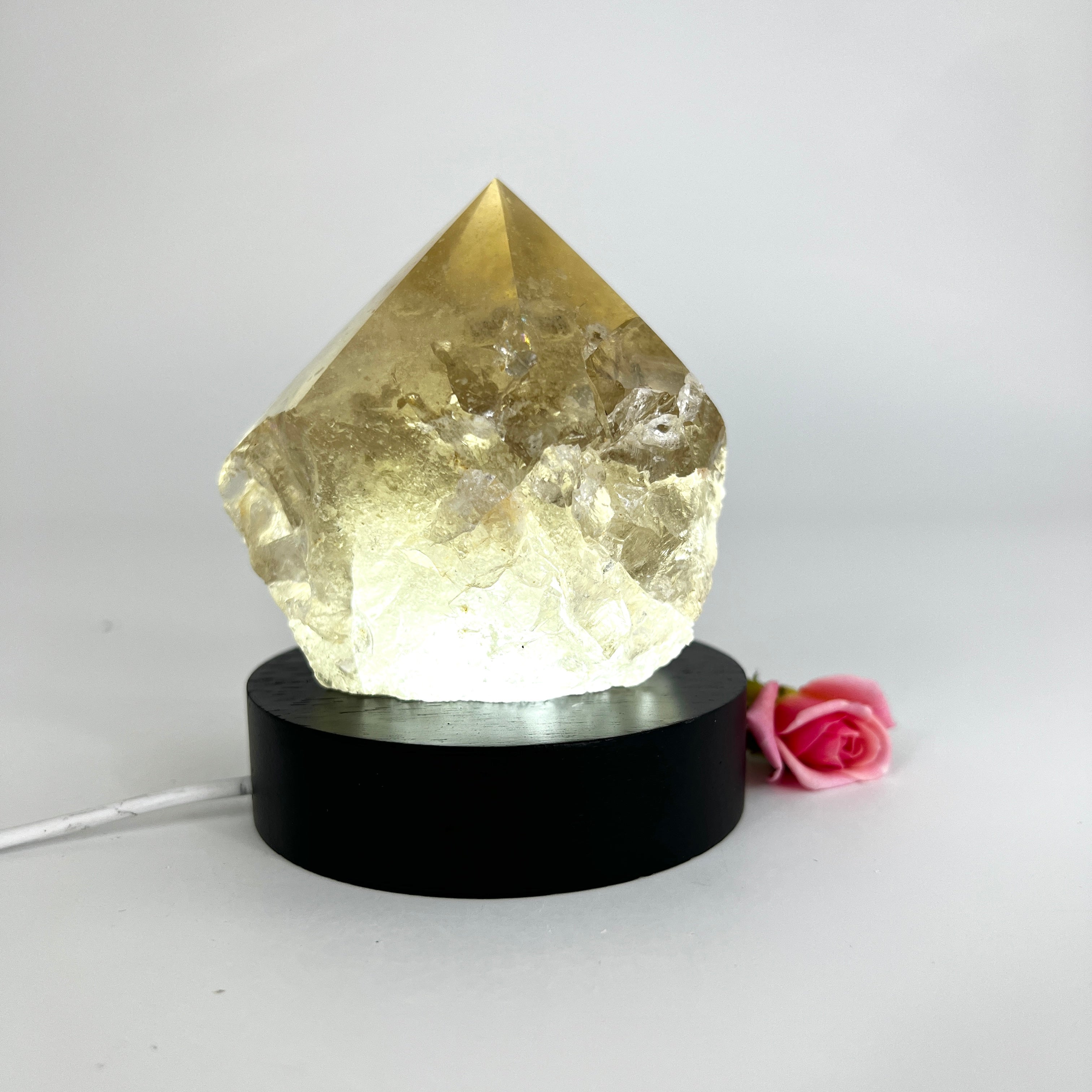 Crystal Lamps NZ: Smoky quartz crystal on black LED lamp base