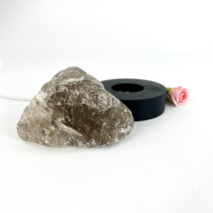 Crystal Lamps NZ: Smoky quartz crystal on black LED lamp base