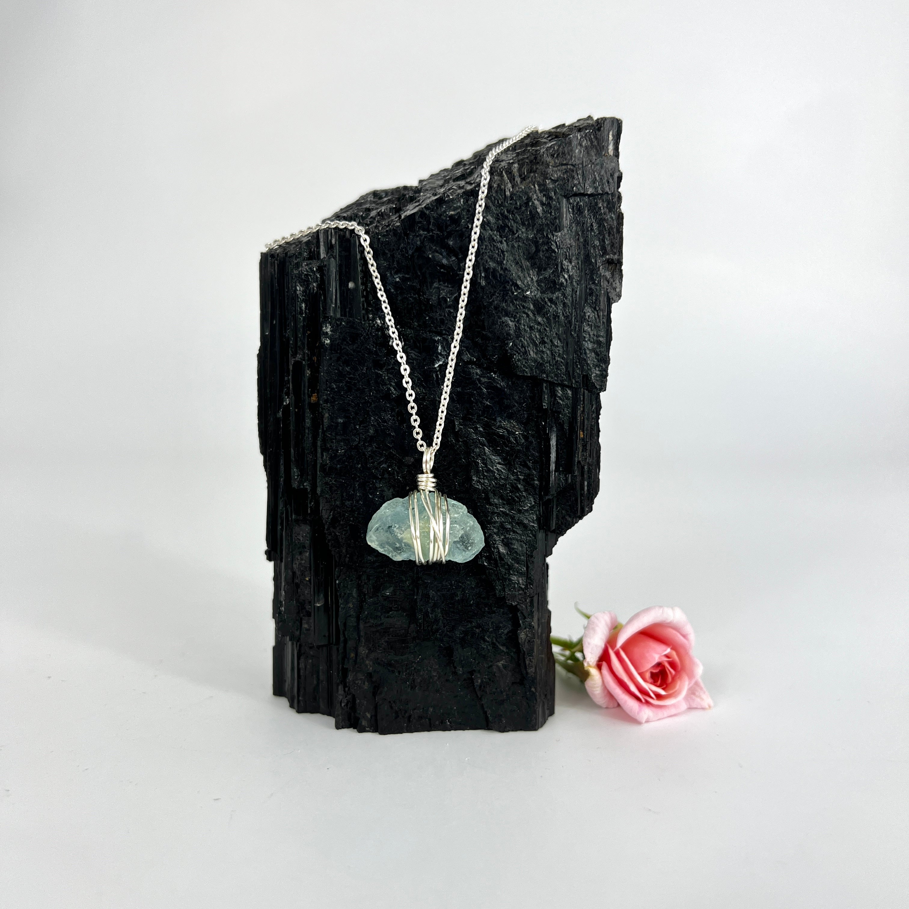 Crystal Jewellery NZ: Bespoke aquamarine crystal necklace 16" chain