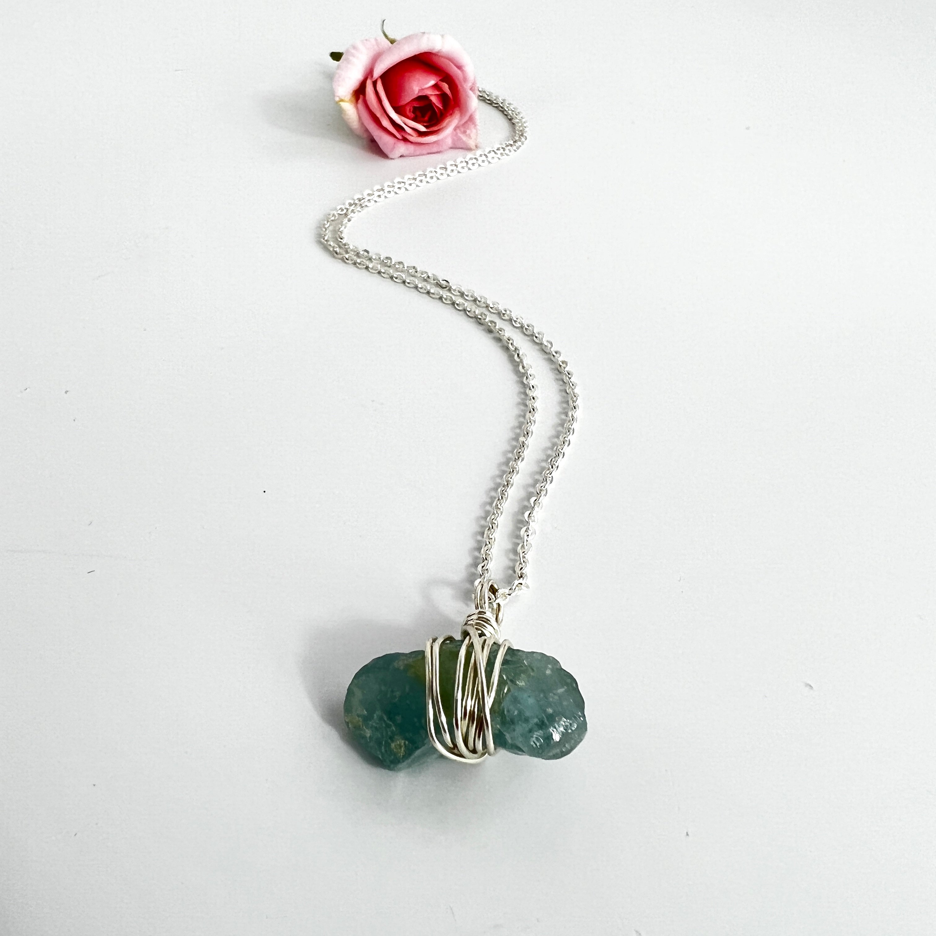 Crystal Jewellery NZ: Bespoke aquamarine crystal necklace 16" chain