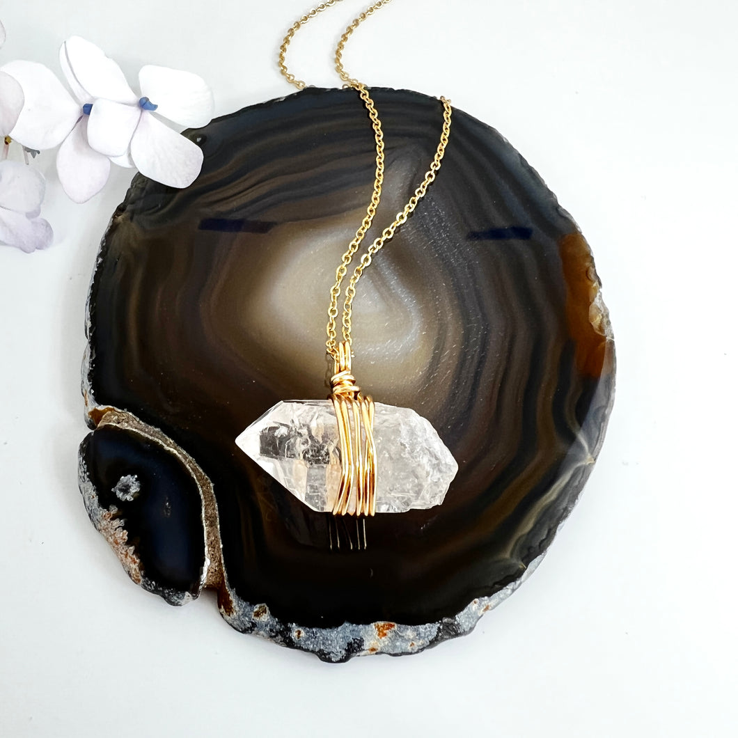 Crystal Jewellery NZ: Bespoke clear quartz crystal necklace 22-inch chain