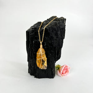 Crystal Jewellery NZ: Honey calcite crystal necklace 22-inch chain