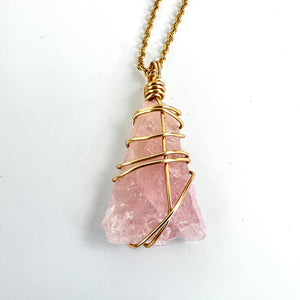 Crystal Jewellery NZ: Bespoke rose quartz crystal necklace 20-inch chain